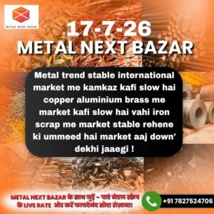आज के मेटल प्रेडिक्शन में Copper, Aluminium, Brass और Iron Scrap के संभावित बाजार रुझान और कीमतों का विश्लेषण।